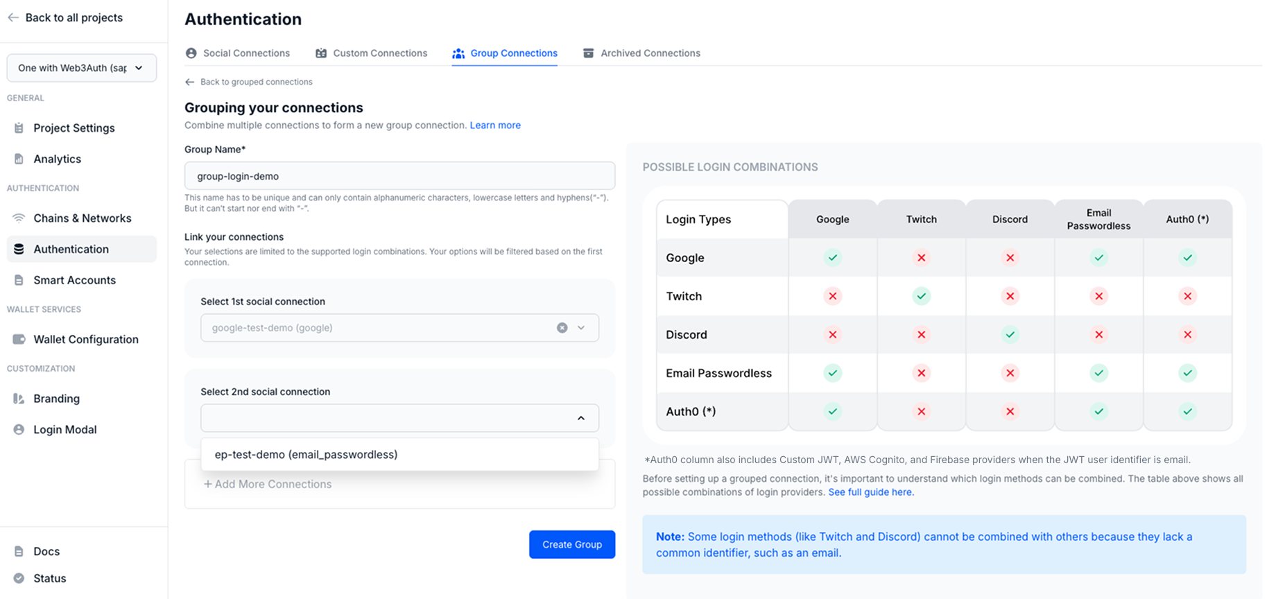 Authentication Group Connections