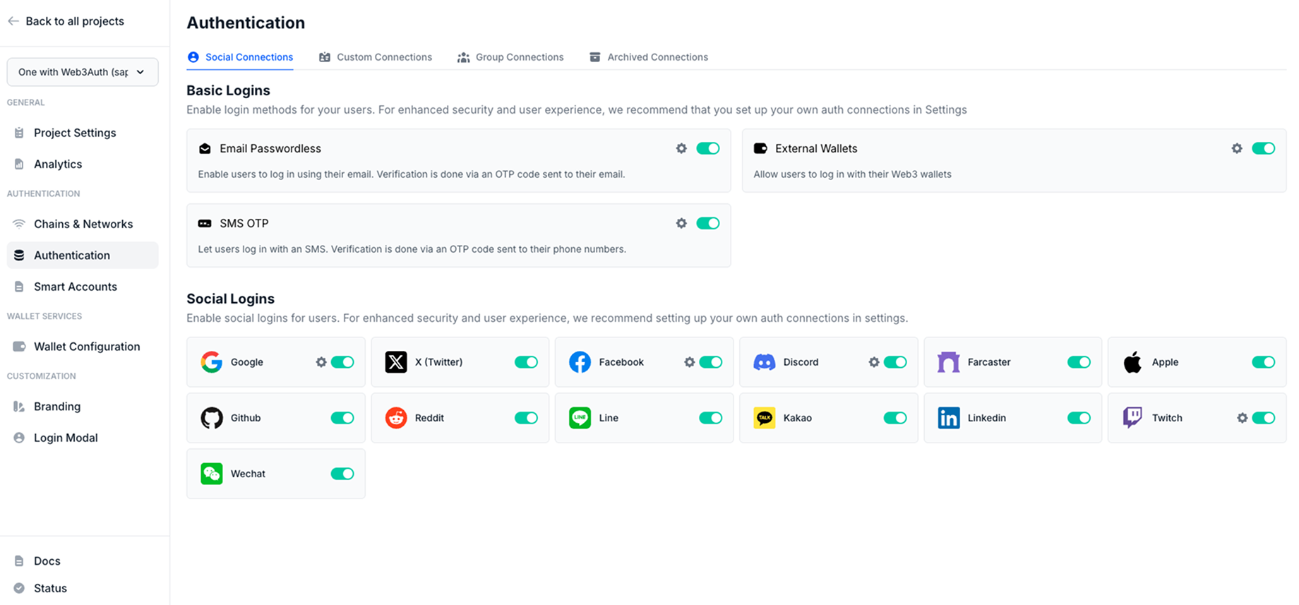 Toggle Facebook Connection on Dashboard